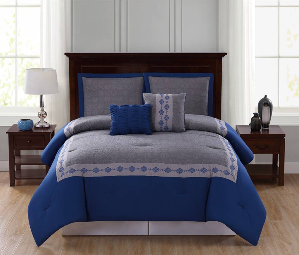 Lauren Taylor Jared 5PC Comforter Set Grey/Blue